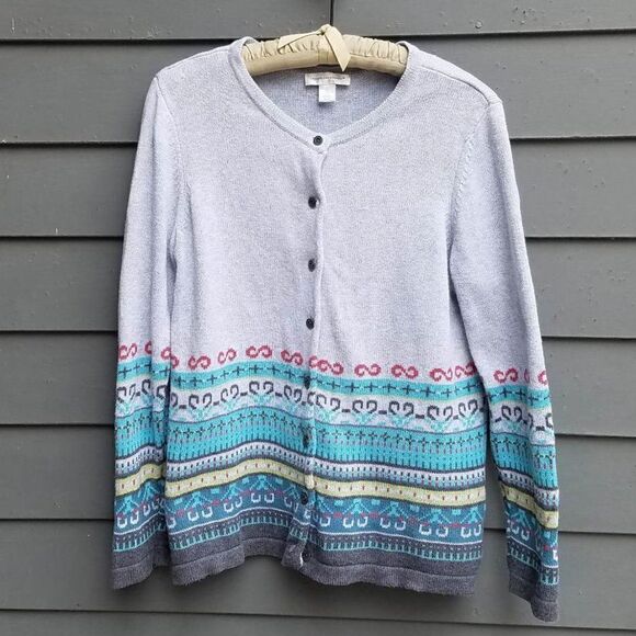 Christopher and Banks Gray Multi Color Ski Like Cardigan size XL - Picture 1 of 13